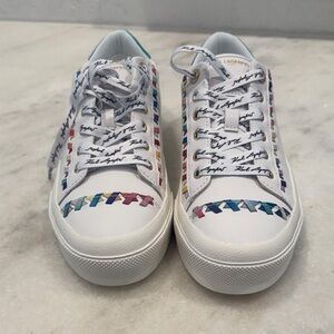 New! No box Karl Lagerfeld White Sneakers with Rainbow Stitch Detail